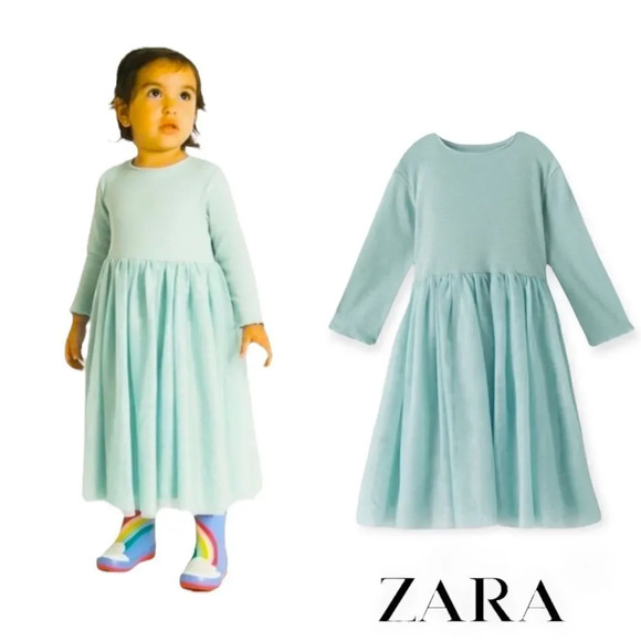 ZARA Kids | Aquablue | RIBBED TULLE DRESS - Picture 1 of 5